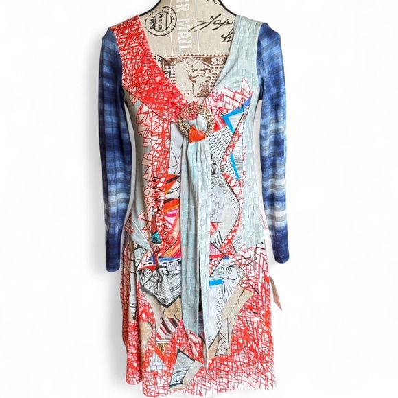 SAVE THE QUEEN art patchwork tunic dress multicolor size XL (small fit) - Picture 2 of 10